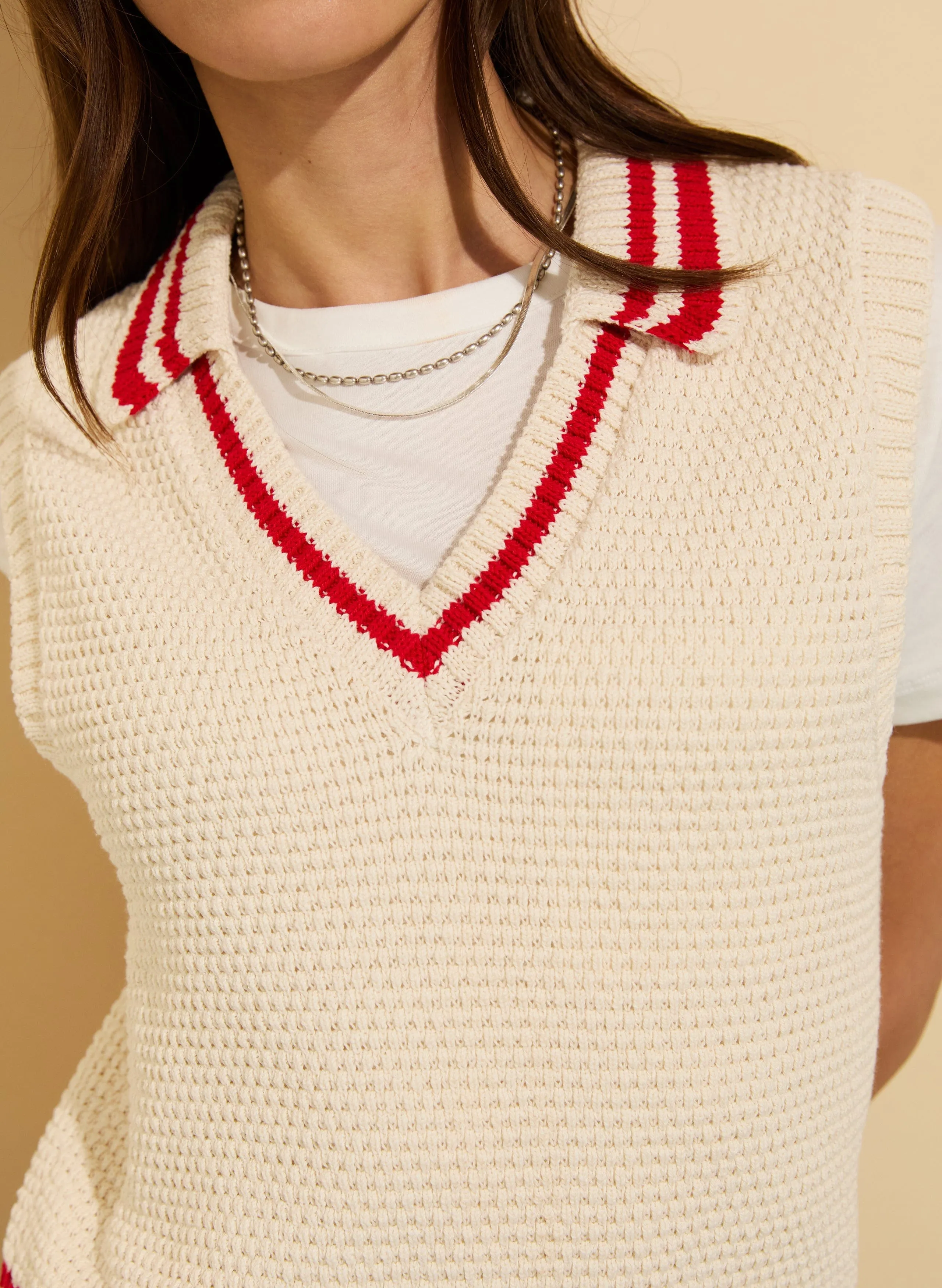 Agnes ECOTEC? Cotton Knitted Vest | Cream & Crimson