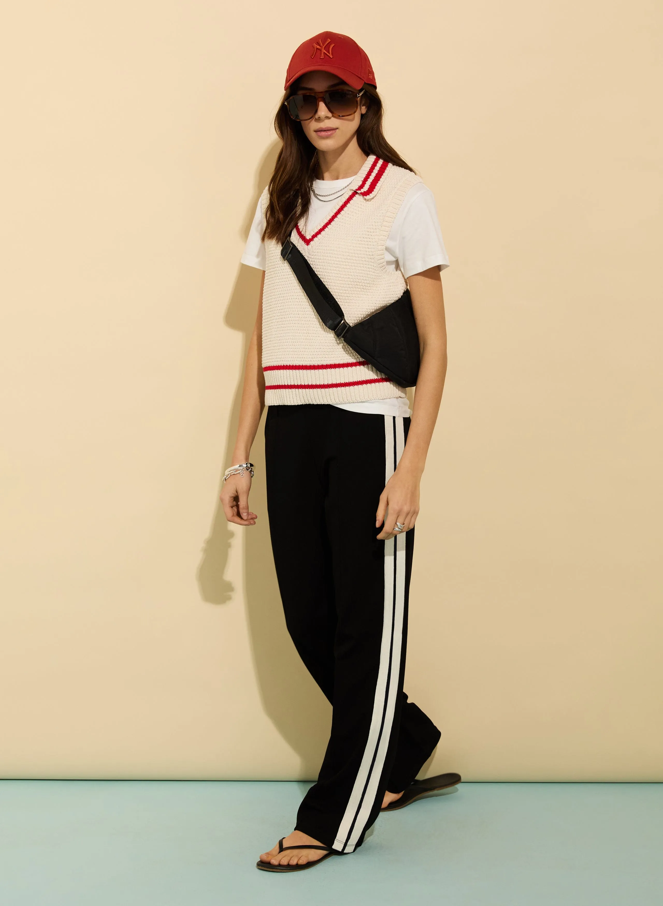 Agnes ECOTEC? Cotton Knitted Vest | Cream & Crimson