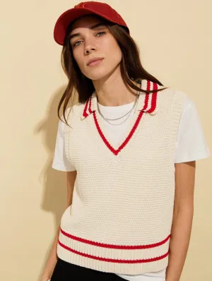 Agnes ECOTEC? Cotton Knitted Vest | Cream & Crimson