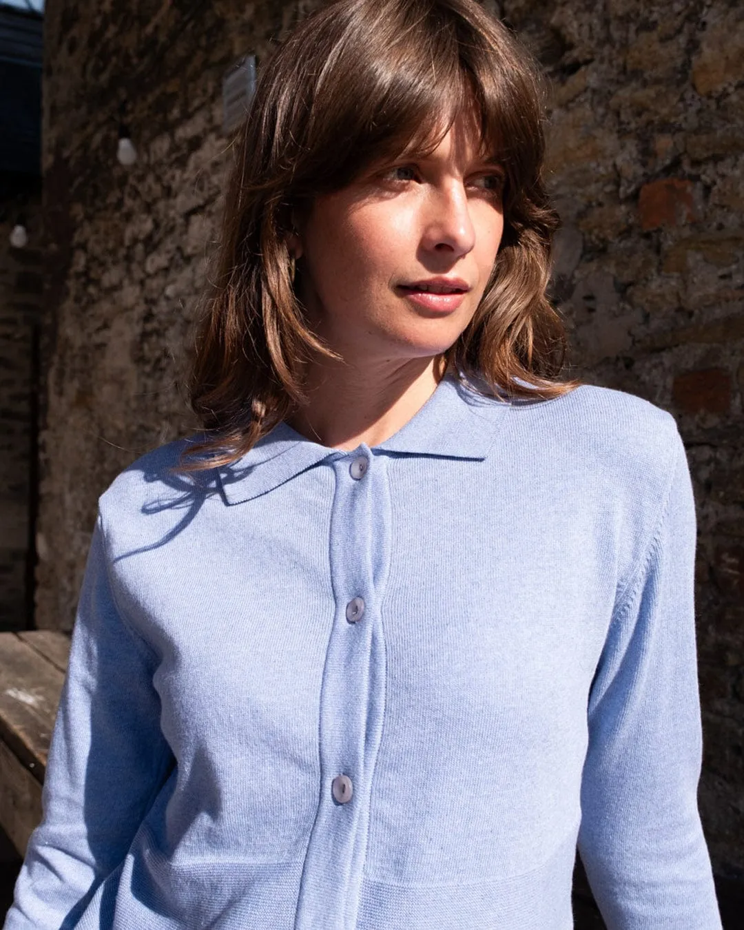 Alba Women's Organic Cotton Polo Neck Cardigan | Blue