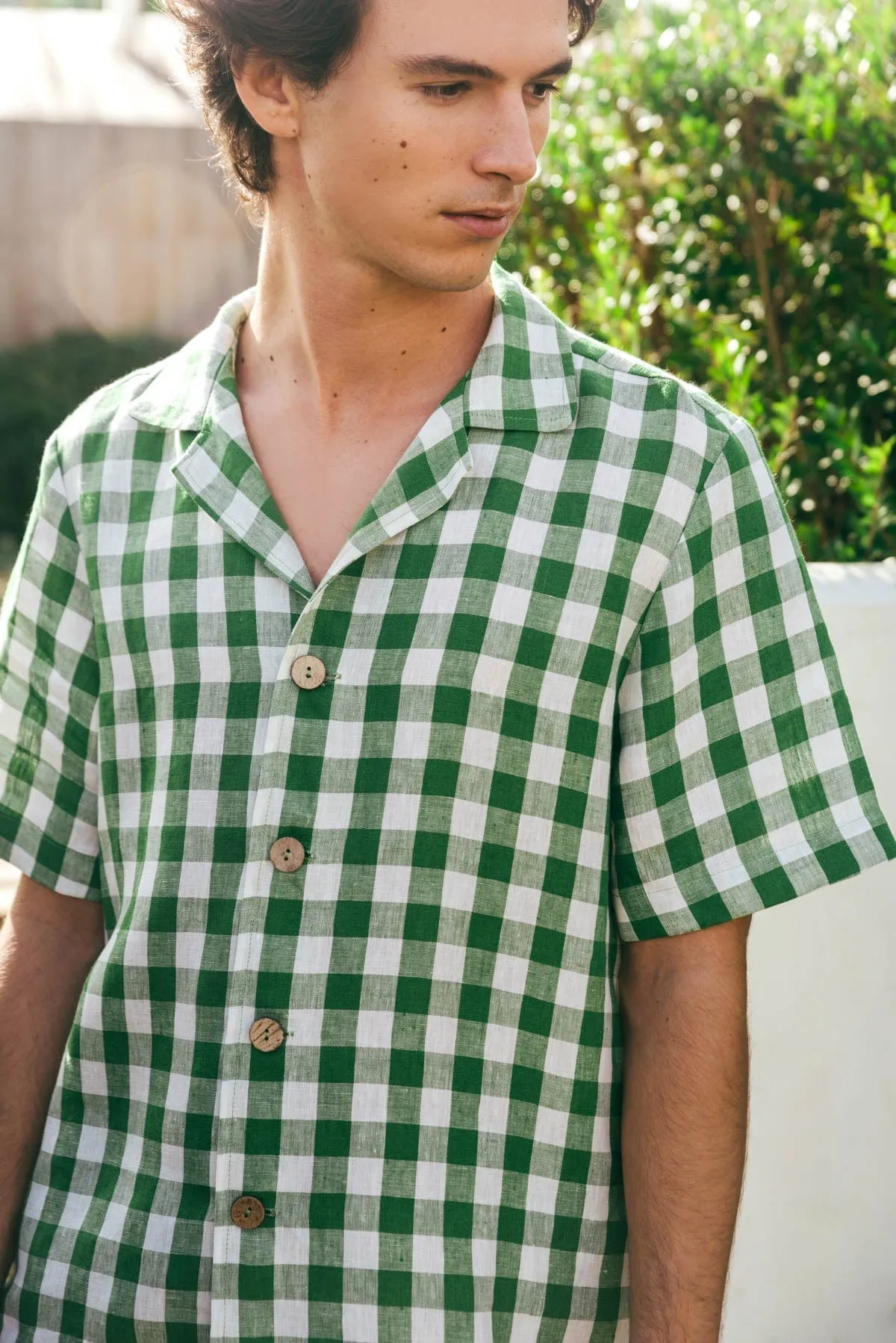 Aspen Men's Linen Loungewear Set | Green Gingham