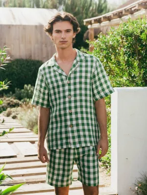 Aspen Men's Linen Loungewear Set | Green Gingham