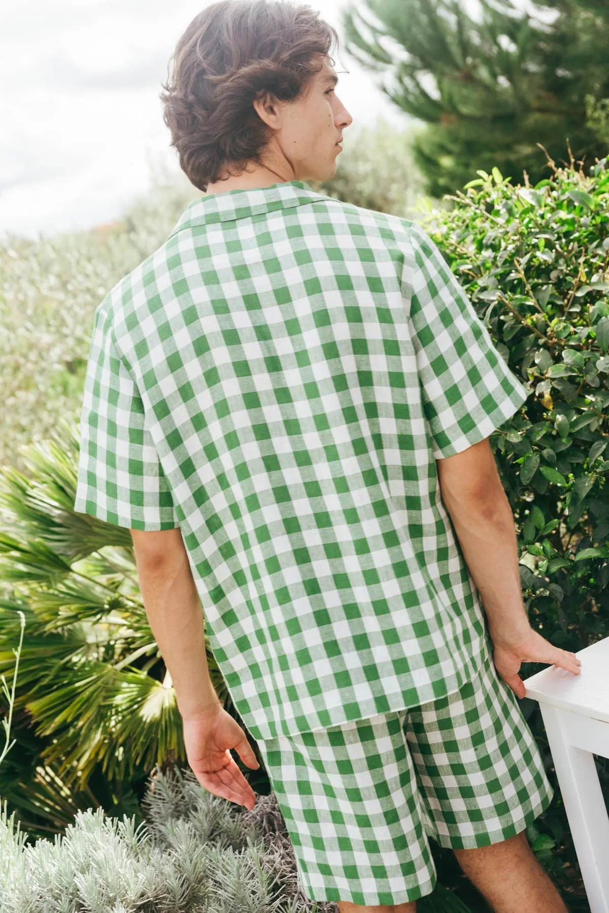 Aspen Men's Linen Loungewear Set | Green Gingham
