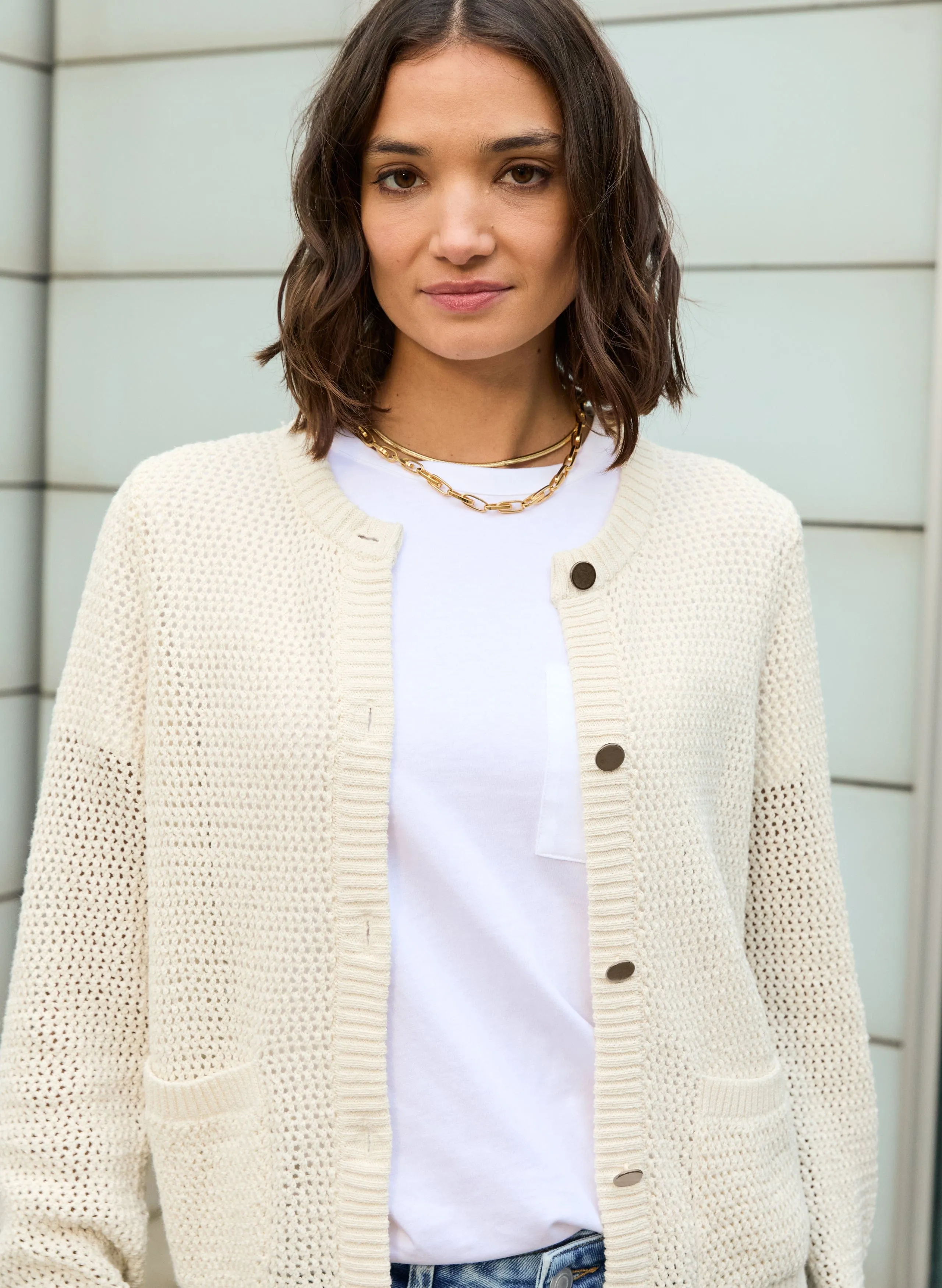 Catarina?ECOTEC? Cotton Cropped Knitted Jacket | Cream