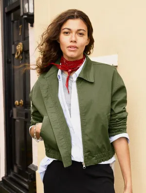 Elowen Organic?Cotton Cropped Bomber Jacket | Light Khaki
