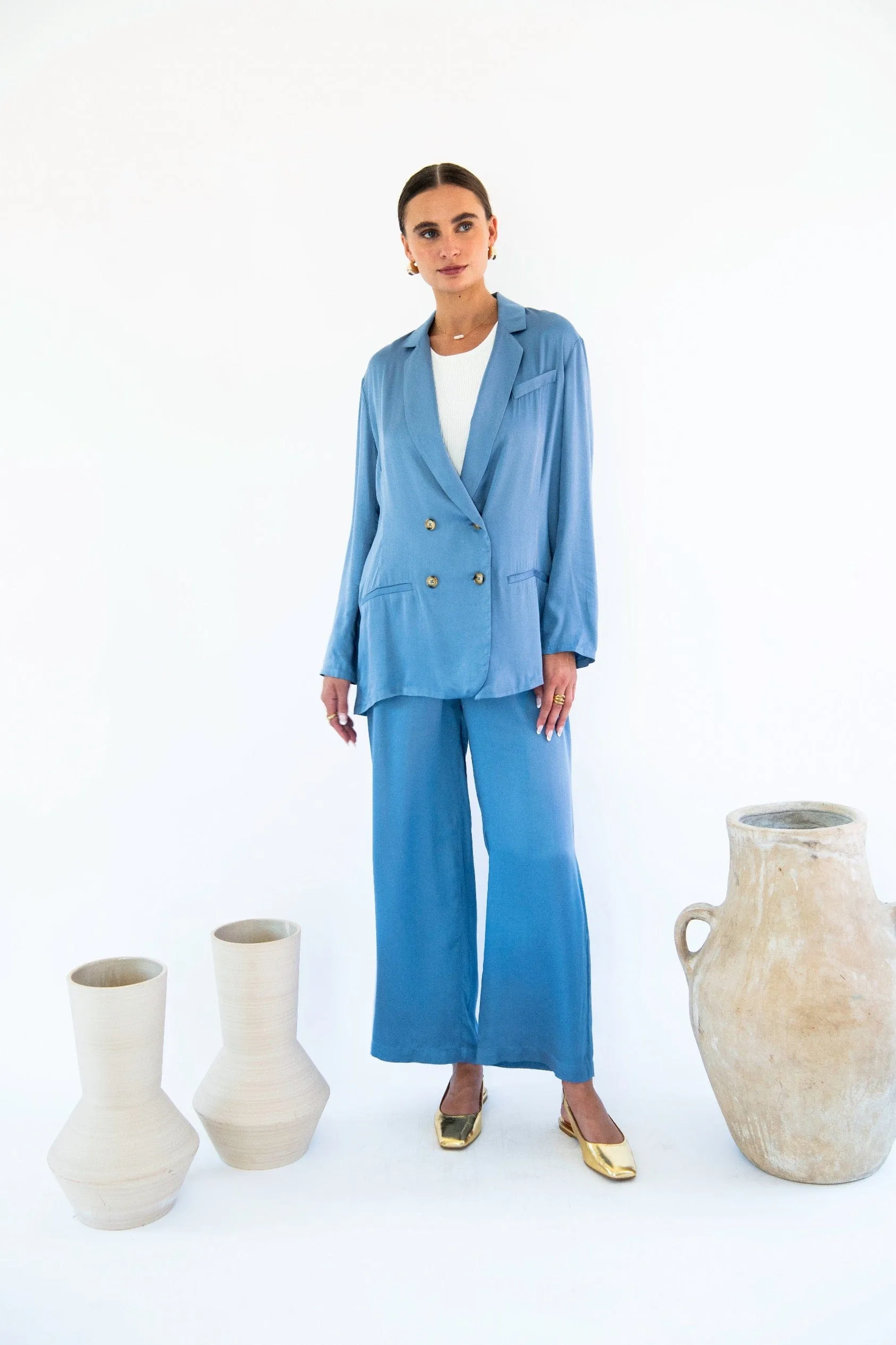 Jane Satin TENCEL? Double Breasted Jacket | Multiple Colours