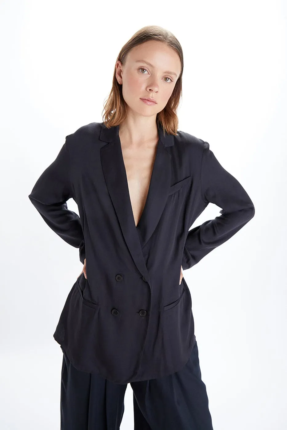 Jane Satin TENCEL? Double Breasted Jacket | Multiple Colours