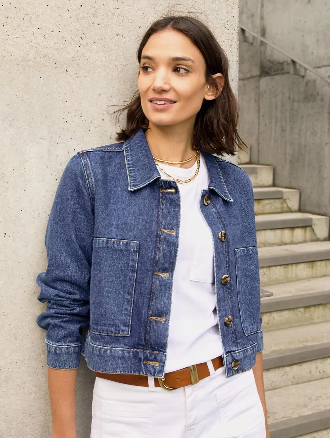 Kristi Organic?Cotton Cropped Denim Jacket | mid Wash Indigo