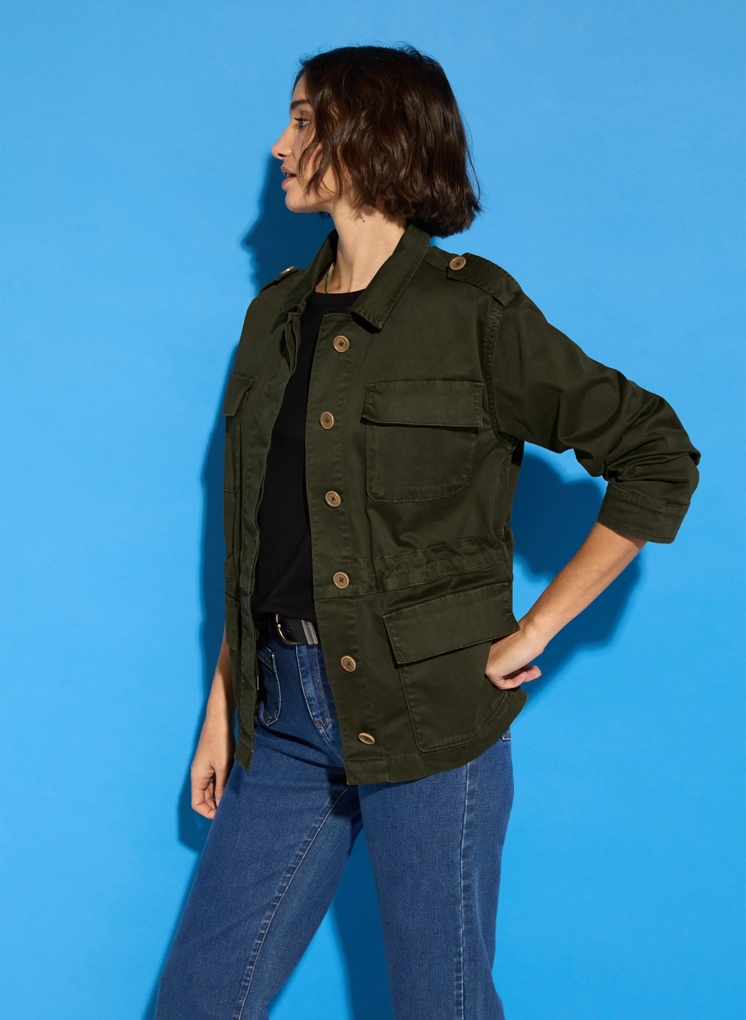 Mattie Organic?Cotton Cargo Jacket | Dark Olive