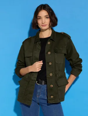 Mattie Organic?Cotton Cargo Jacket | Dark Olive
