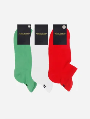 Men??s Organic Cotton Sport Trainer Sock 3 pack | Green, Red and White