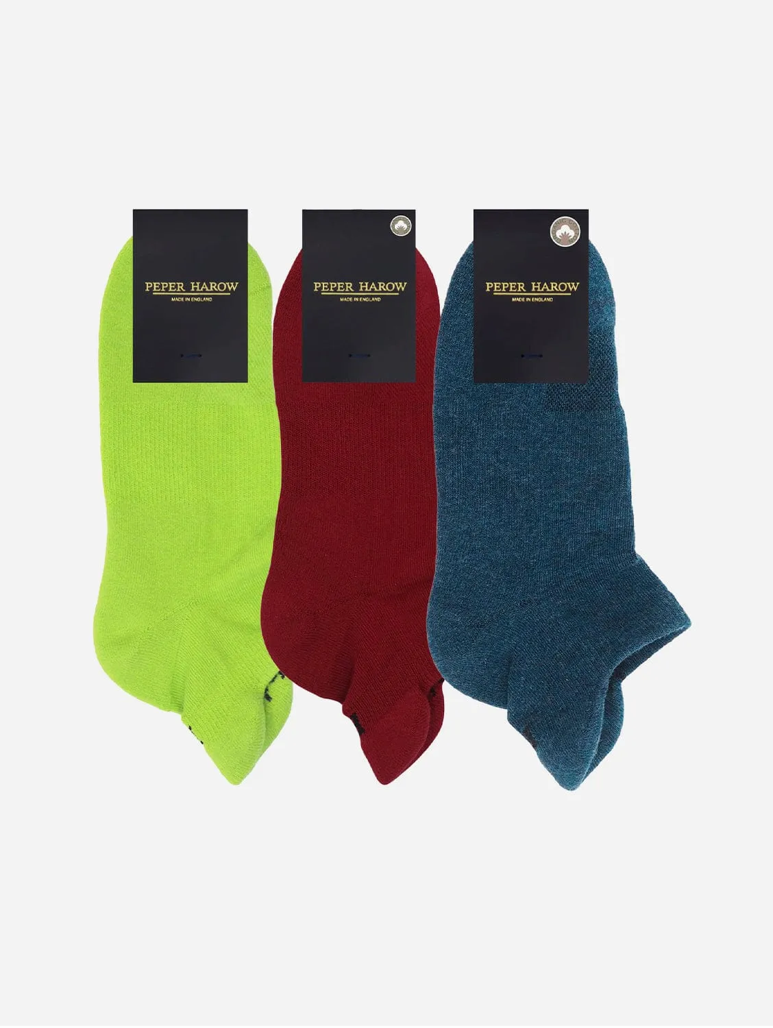 Men??s Organic Cotton Sport Trainer Sock 3 Pack | Neon, Burgundy, Navy