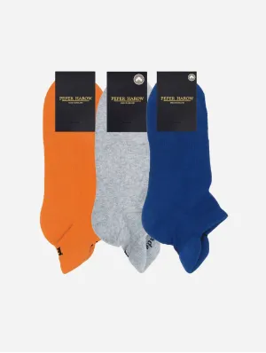 Men??s Organic Cotton Sport Trainer Sock 3 Pack | Orange, Grey and Blue