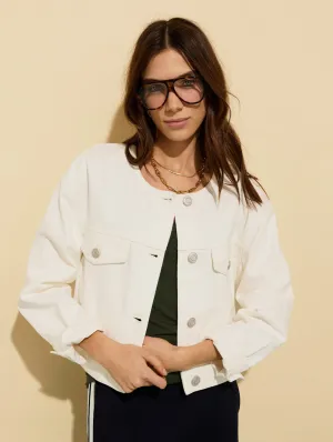 Nova Organic?Cotton Collarless Denim Jacket | Soft White