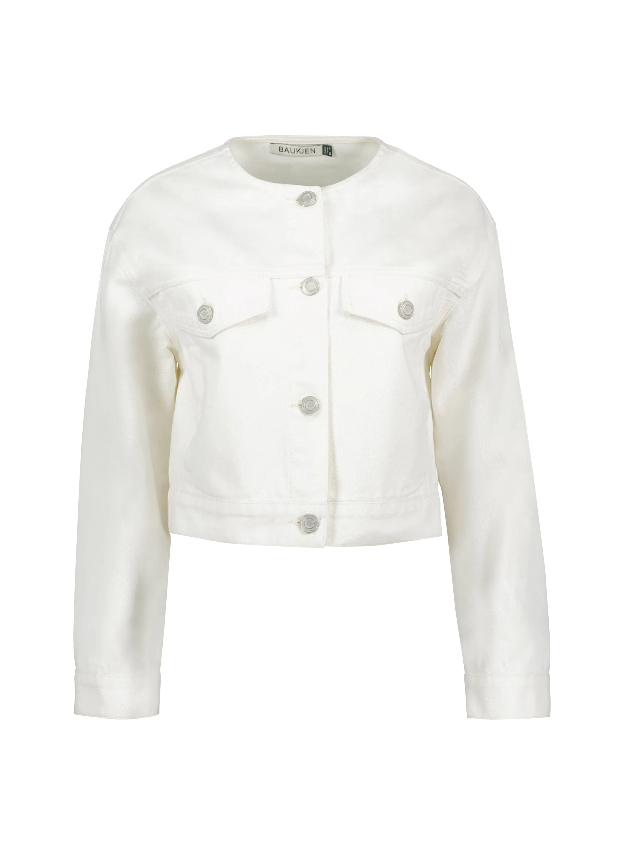 Nova Organic?Cotton Collarless Denim Jacket | Soft White