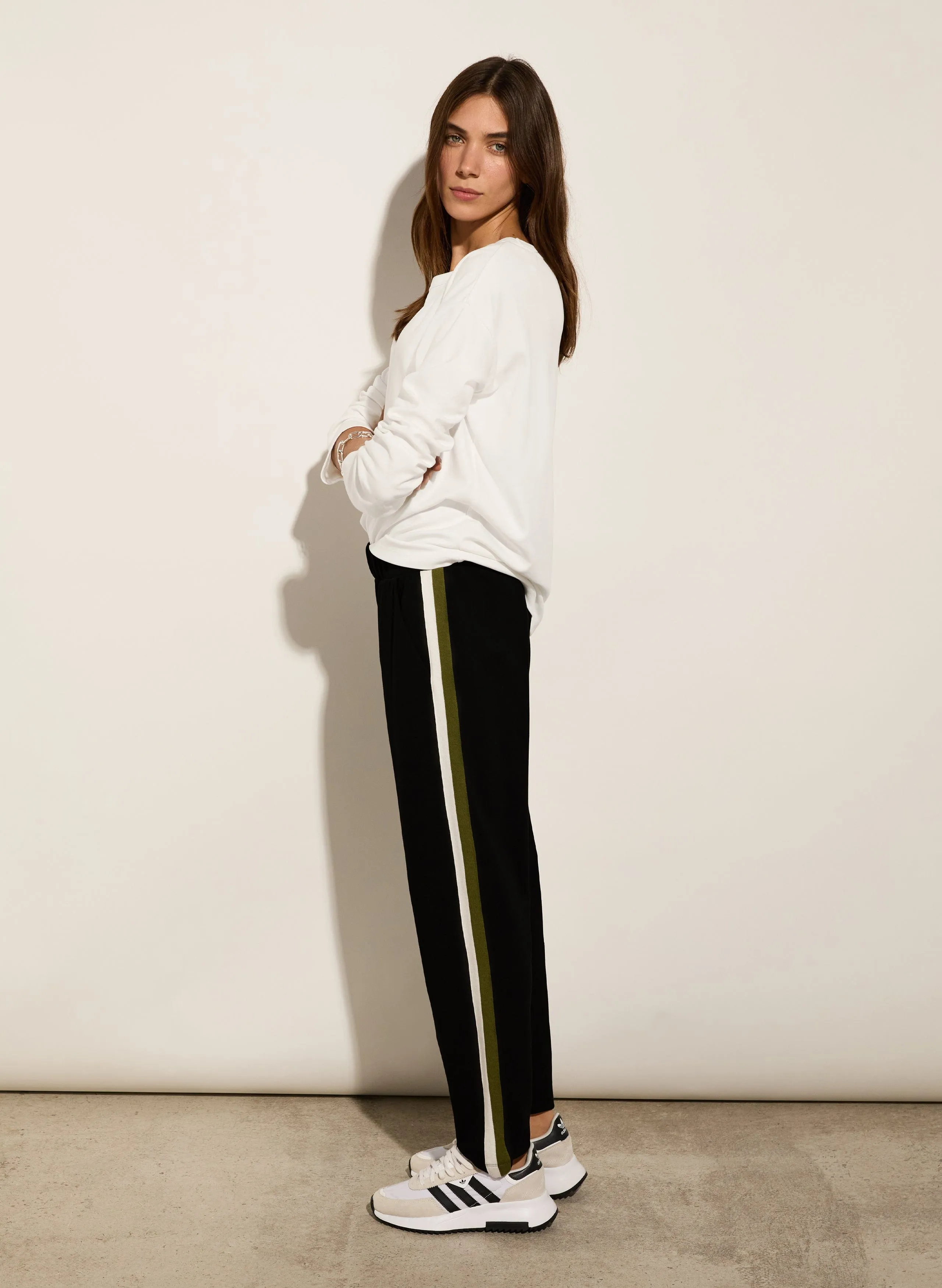 Petite Jay LENZING? ECOVERO? Side Stripe Tapered Trousers | Caviar Black & Olive