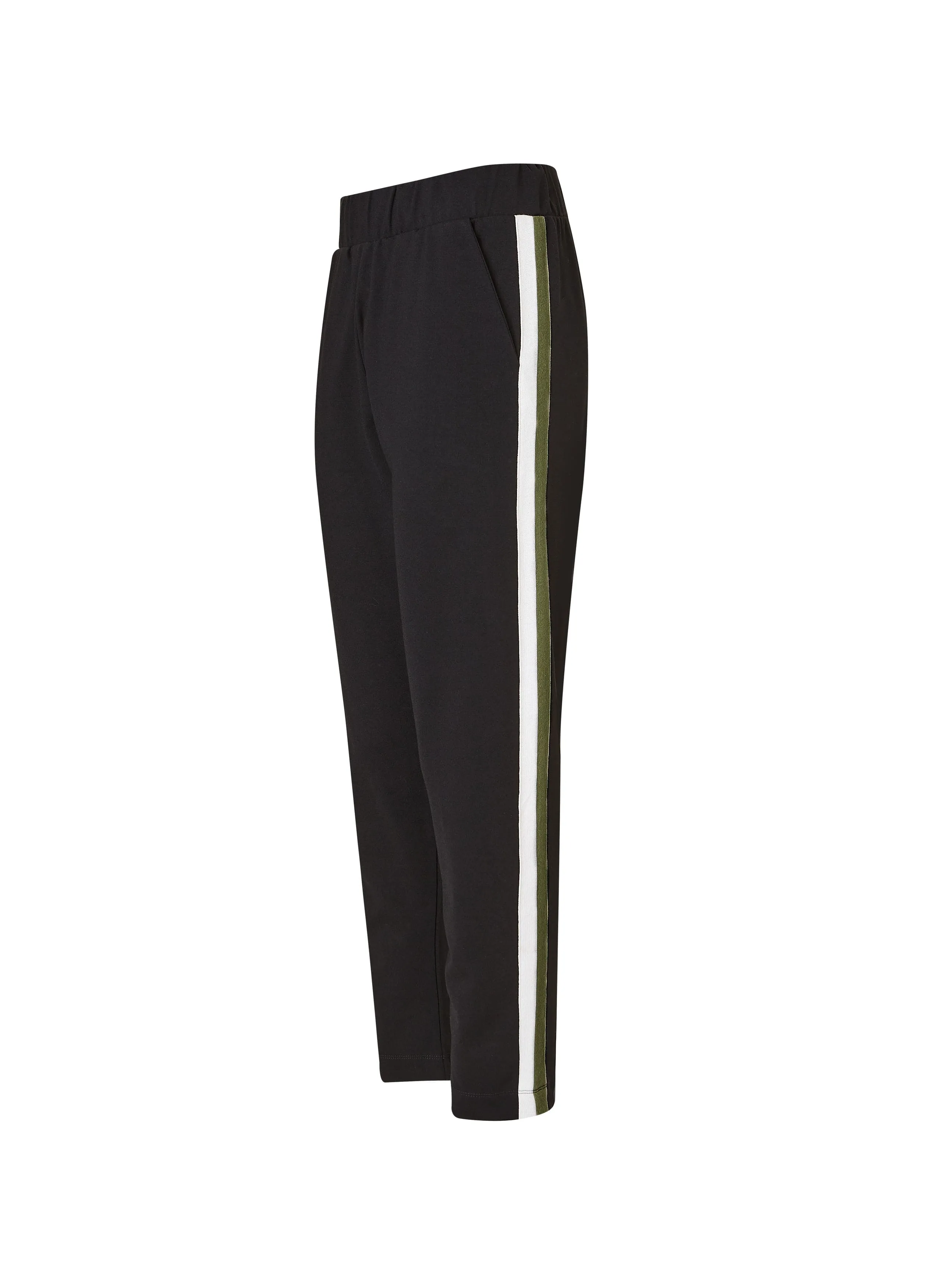 Petite Jay LENZING? ECOVERO? Side Stripe Tapered Trousers | Caviar Black & Olive