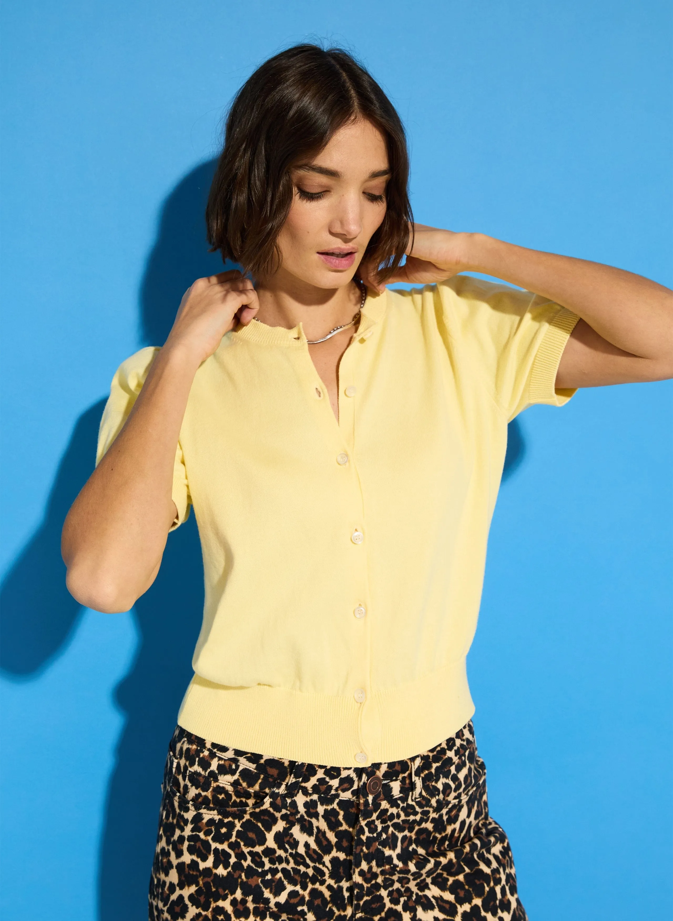 Sasha Organic Cotton Short Sleeve Cardigan | Butter Yellow