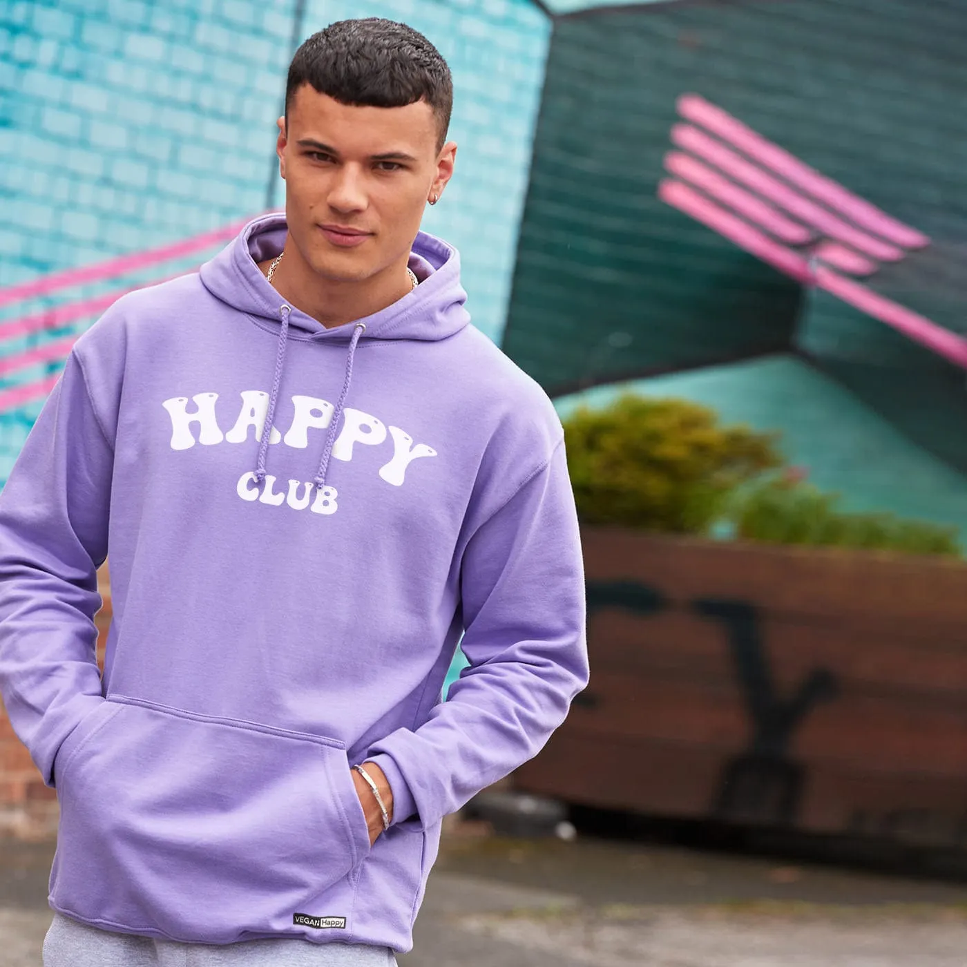 Vegan Men's 'Happy Club' College Hoodie | Multiple Colours