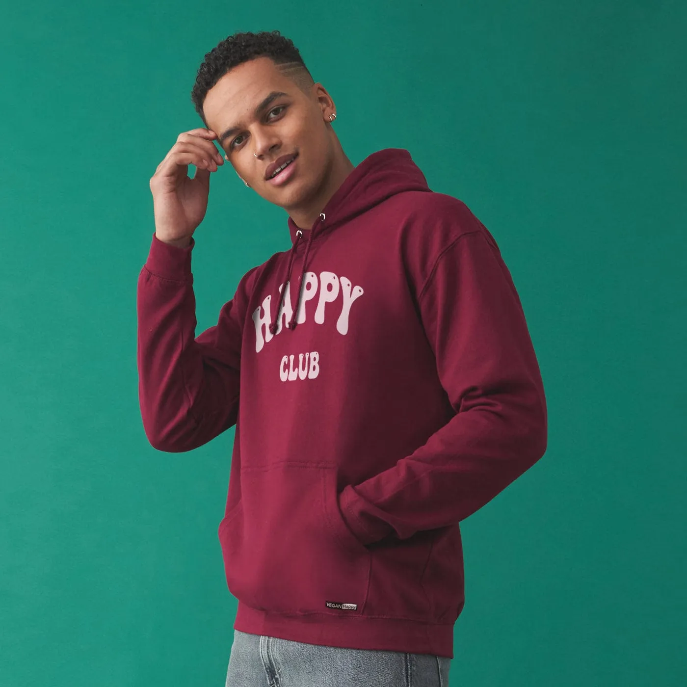 Vegan Men's 'Happy Club' College Hoodie | Multiple Colours
