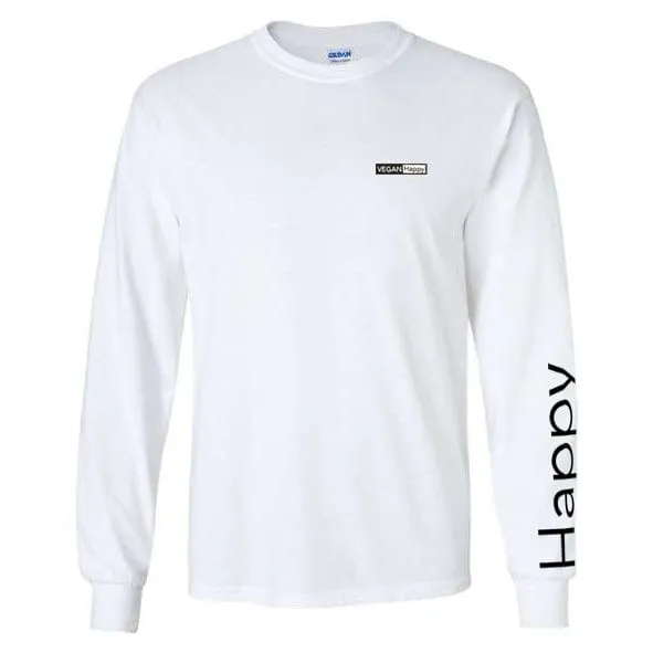 Vegan Men's 'Happy' Ultra Cotton Long Sleeve T-Shirt | Multiple Colours