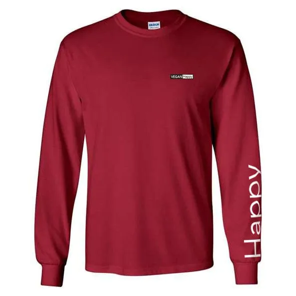Vegan Men's 'Happy' Ultra Cotton Long Sleeve T-Shirt | Multiple Colours