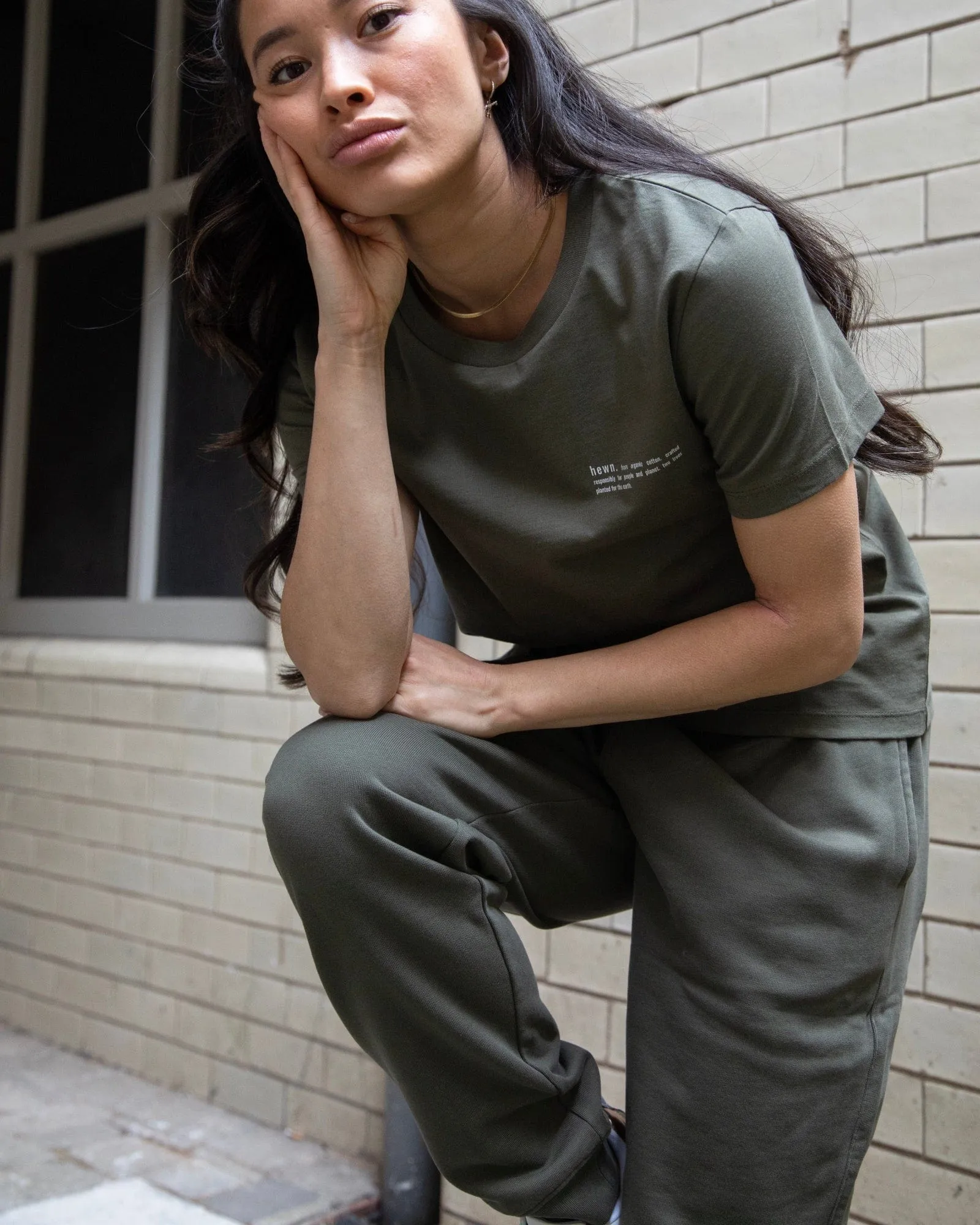Women's Organic Cotton Relaxed Fit Joggers | Pine Green Khaki