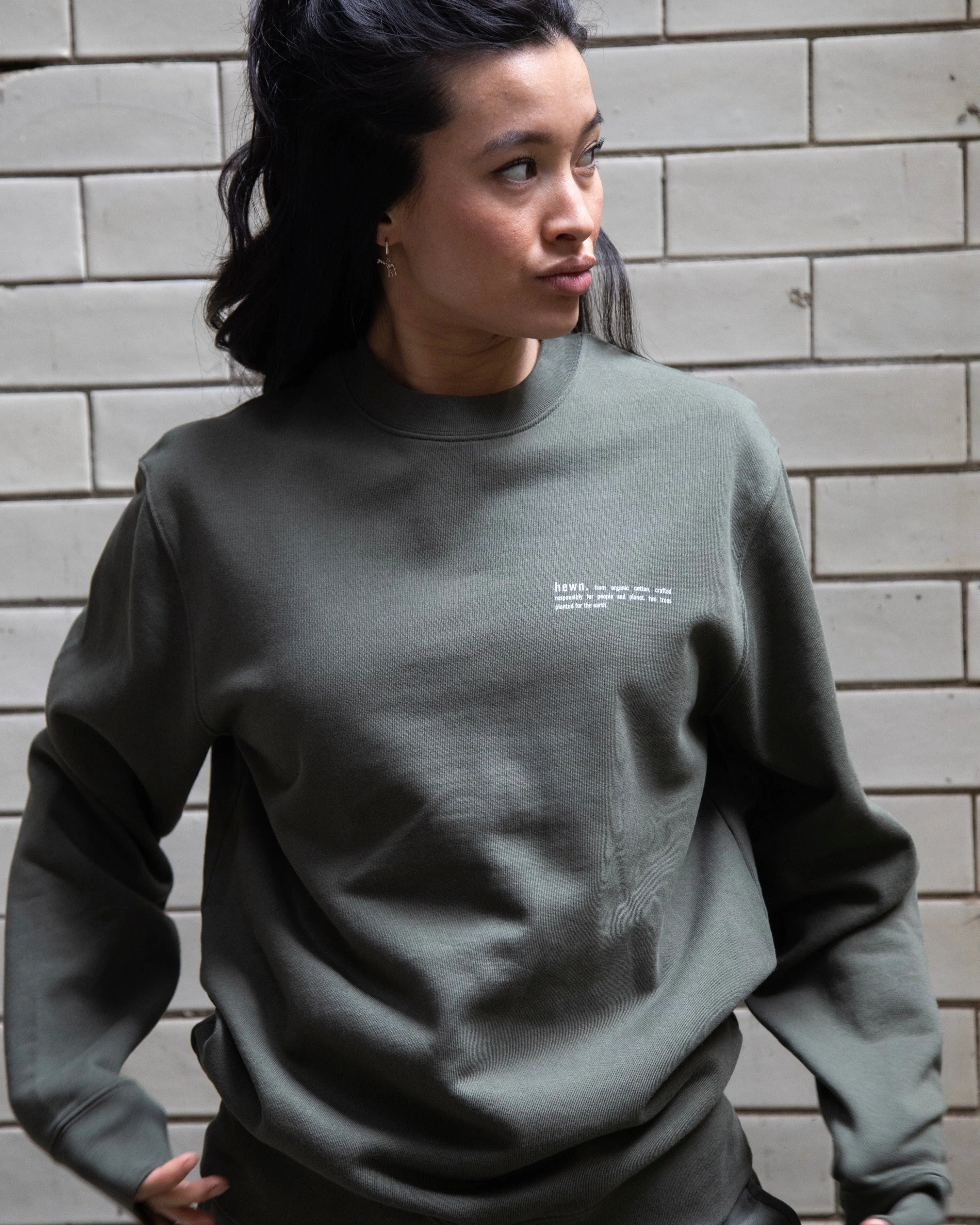 Women's Organic Cotton Relaxed Fit Sweatshirt | Pine Green Khaki