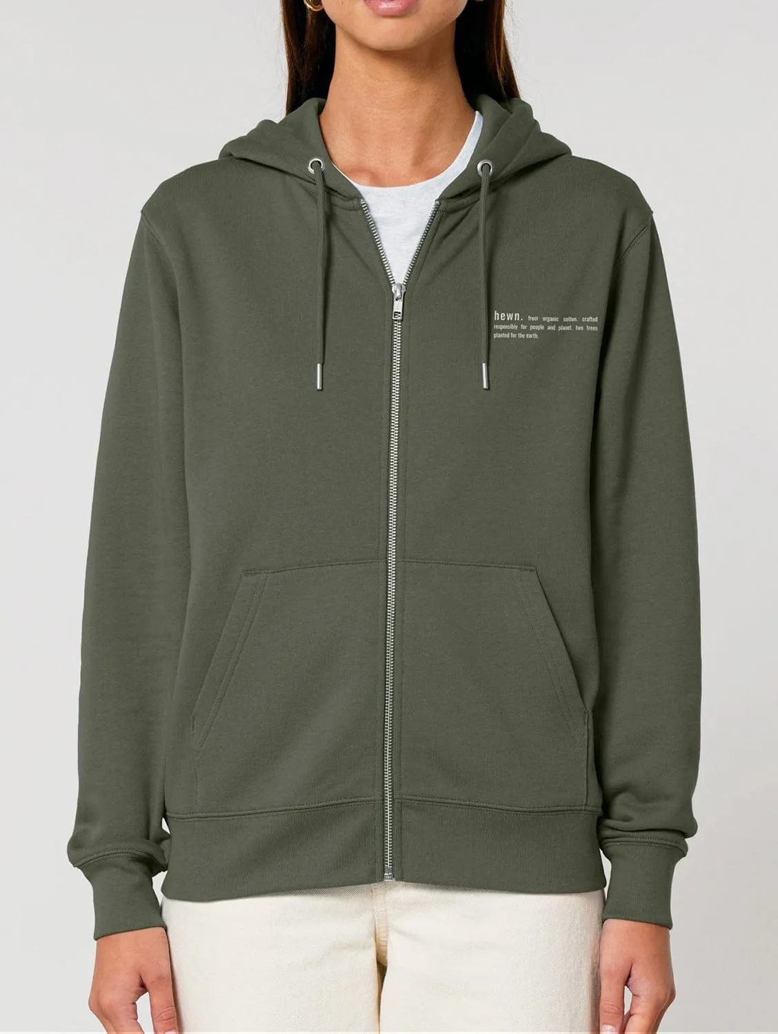 Women's Organic Cotton Relaxed Fit Zip Hoodie | Pine Green Khaki